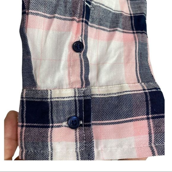 BP flannel long sleeve button front top blue pink - Picture 4 of 5